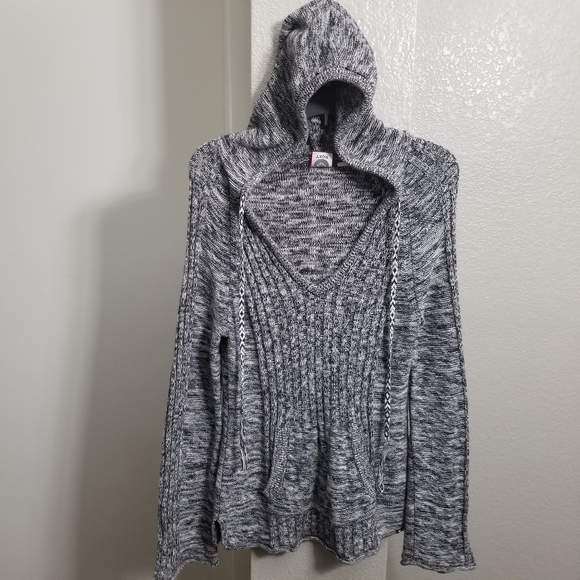 Roxy Sweaters - Roxy Grey Marled Hooded Sweater Size Large